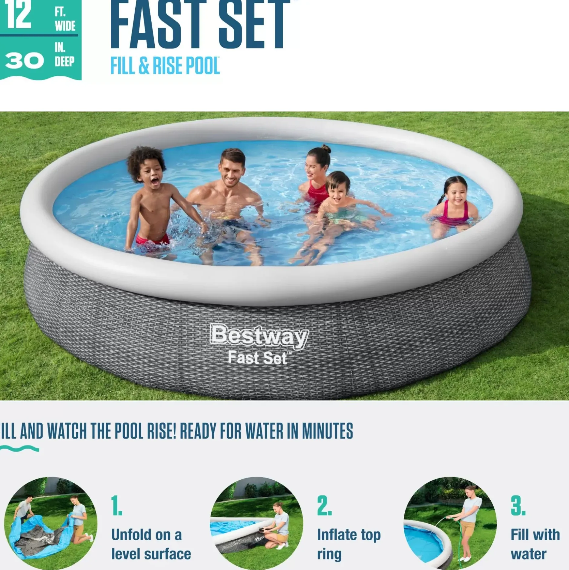 Hot Fast Set 12' X 30" Round Inflatable Pool Set Fast Set Pools
