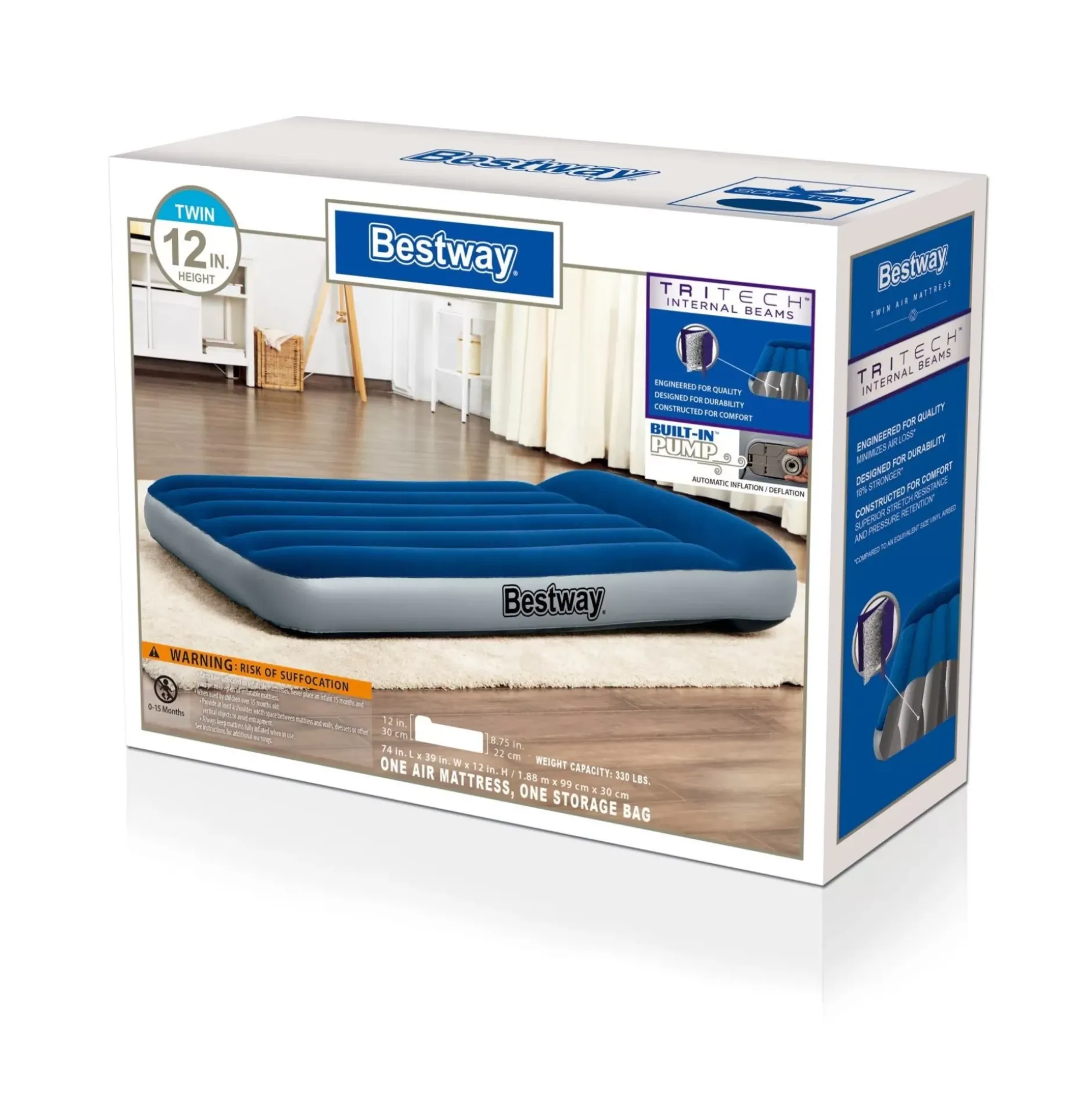 Hot Tritech Air Mattress Twin 12" With Built-In Ac Pump And Antimicrobial Coating Indoor Air Mattresses