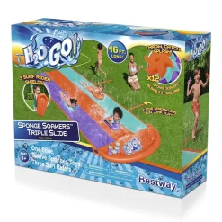 Hot H2Ogo! 16' Triple Water Slide With Sponge Soakers Toys And Three Riders Water Slides