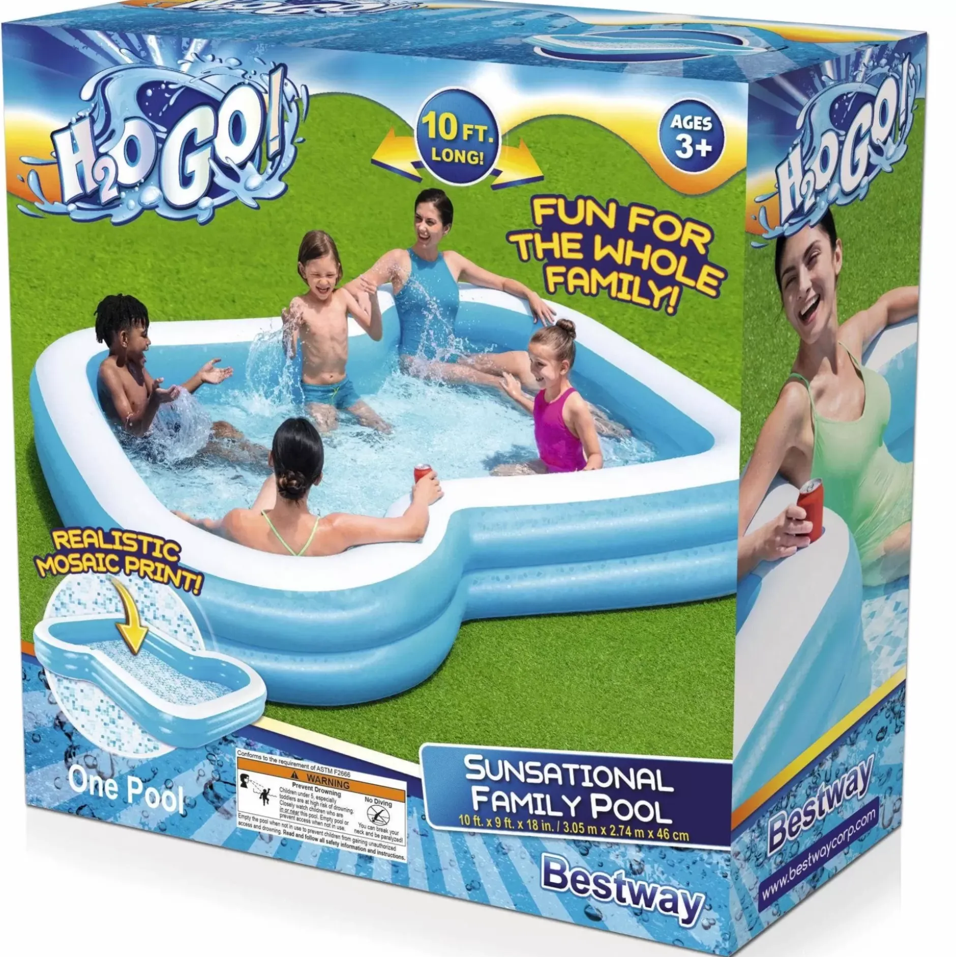 Hot H2Ogo! 10' X 9' X 18 Sunsational Inflatable Kiddie And Family Pool Family Pools