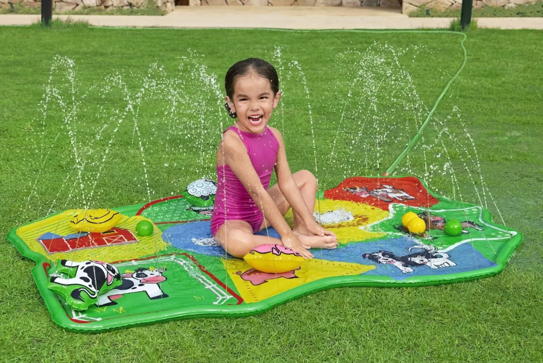 Best H2Ogo! Lil' Barnyard Babies Toddler Multicolor Sprinkler Splash Pad 65 In. X 44 In. Sprinklers