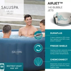 Best Sale Saluspa Milan Airjet Plus Inflatable Hot Tub With App Control 4-6 Person Airjet Plus